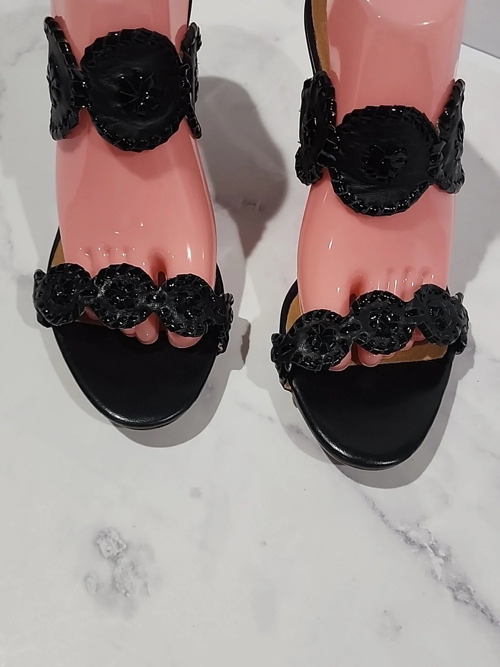 Jack Rogers Wedge Heel Woman’s Sandals Black  Faux Leather